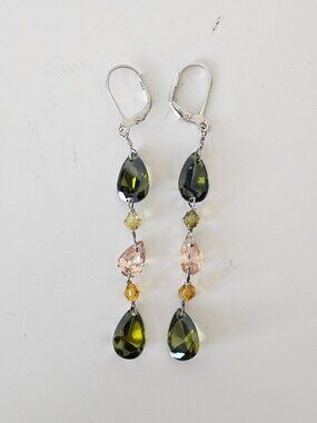 925 Sterling Silver 5 Tier Green Gold Gemstone Earrings